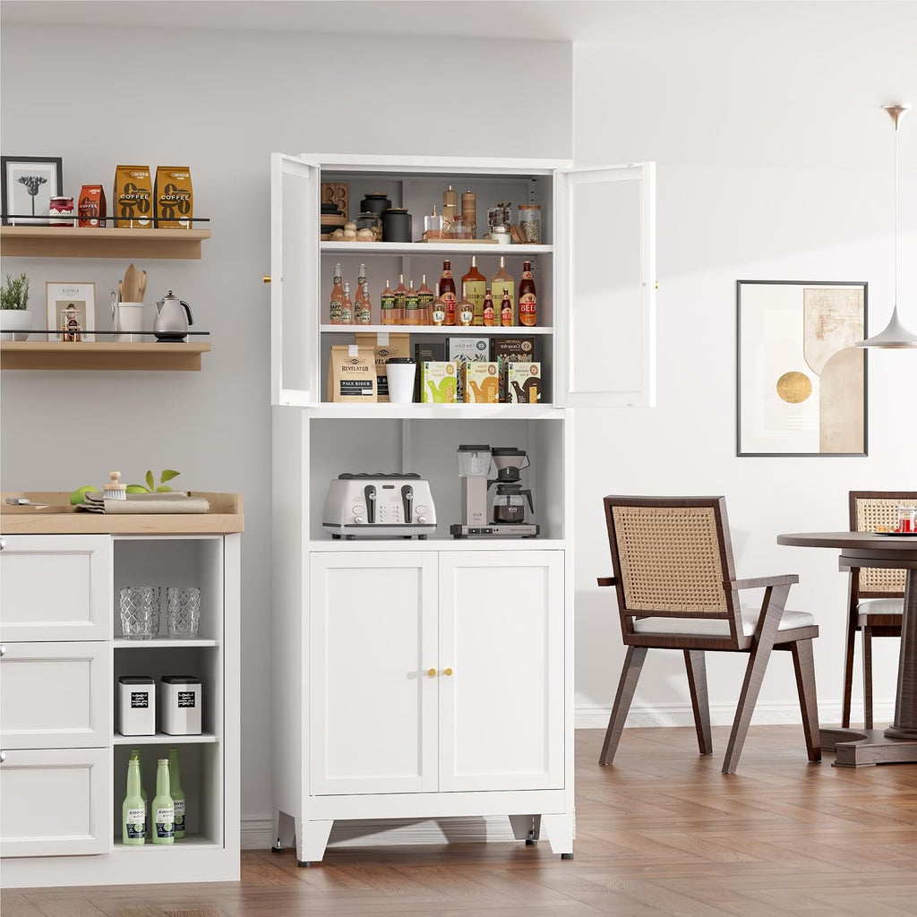 COFaR 69' Tall Modern Kitchen Pantry,Metal Storage Cabinet with Adjustable Shelves,Pantry Cabinet with 6-Tier,Freestanding Cupboard for Kitchen,Dining Room,Living Room,Bathroom,White