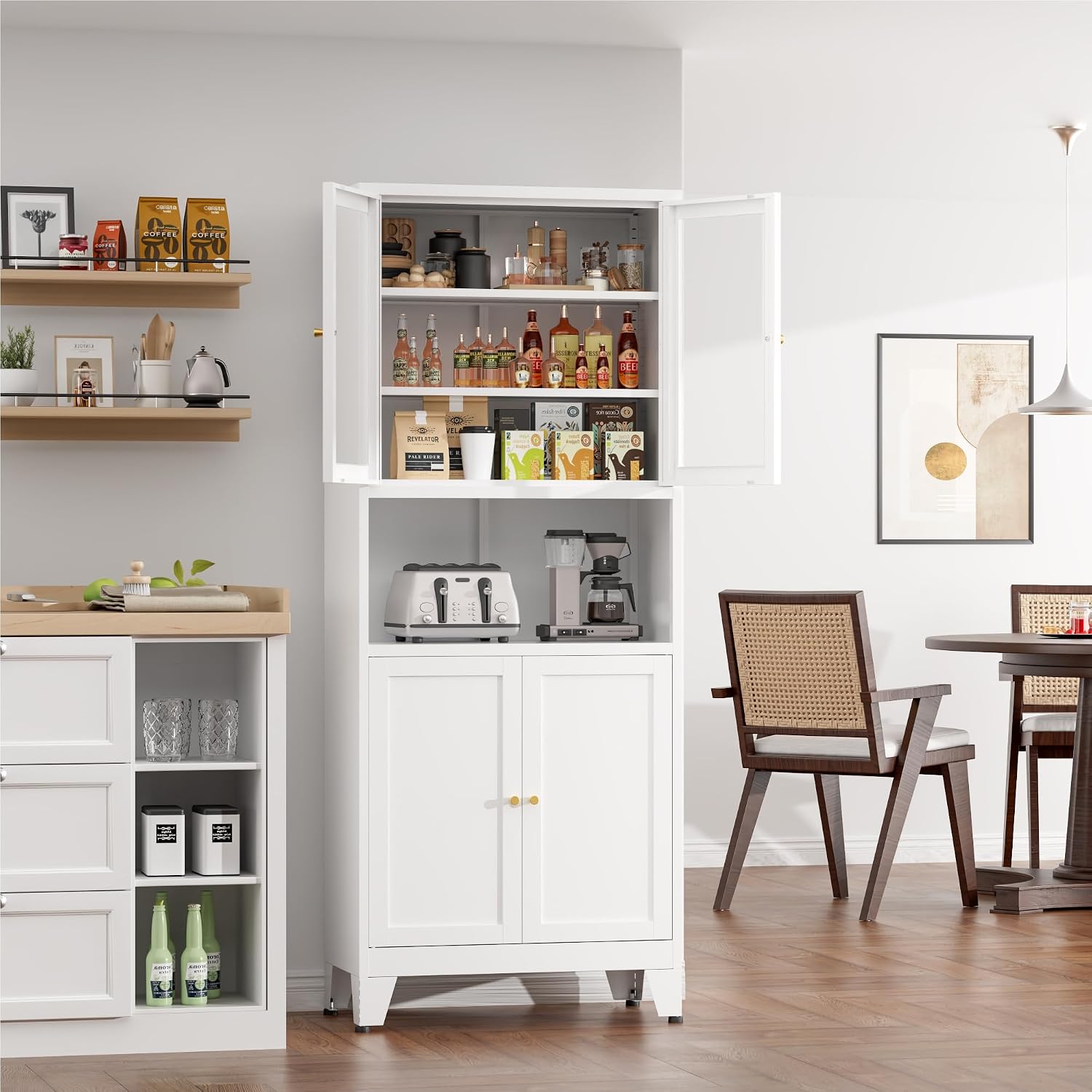 COFaR 69' Tall Modern Kitchen Pantry,Metal Storage Cabinet with Adjustable Shelves,Pantry Cabinet with 6-Tier,Freestanding Cupboard for Kitchen,Dining Room,Living Room,Bathroom,White