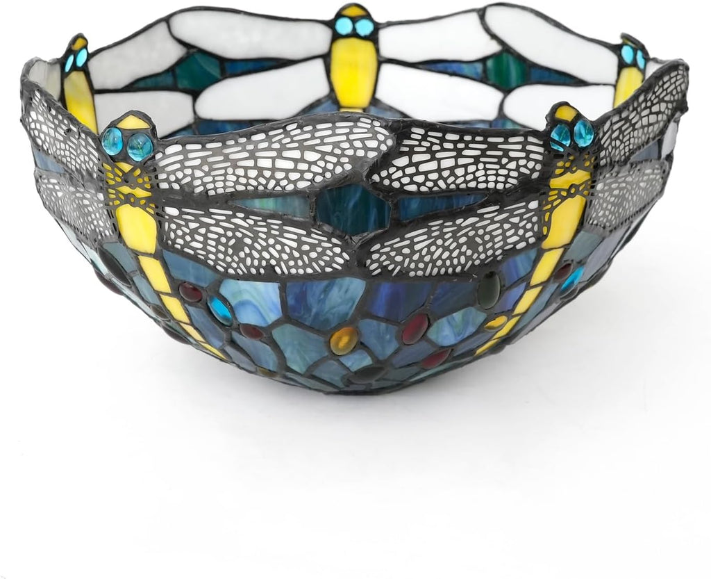 Lamp Shade Replacement Only 12 Inch Small Stained Glass Ceiling Light Blue Dragonfly Vintage Art Deco For Pendant Wall Floor Lamps