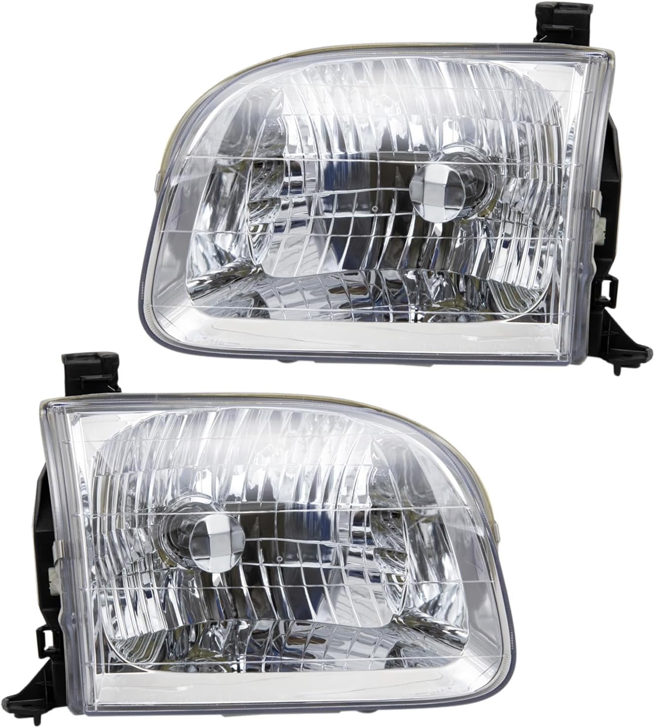 TRQ Driver and Passenger Side Headlight Assembly Set Compatible with 01-04 Toyota Sequoia 04 Toyota Tundra Crew Cab