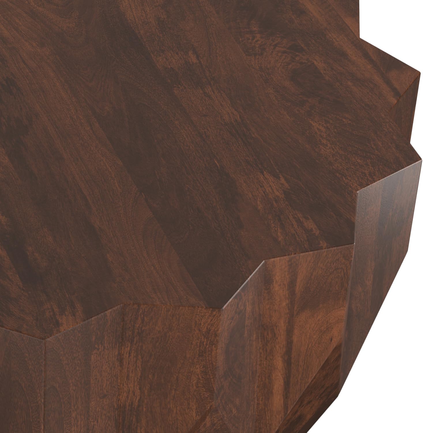 SIMPLIHOME Turnbull Coffee Table - 34 inch Wide Solid Mango Wood Living Room Table in Walnut, Contemporary Sculptural Table for Family Room with Faceted Drum Design and Geometric Cut Edges, Assembled
