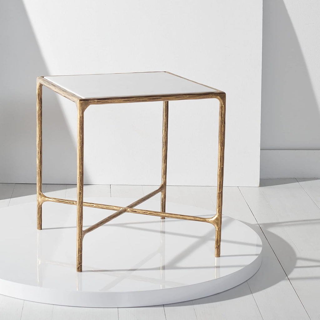 SAFAVIEH Couture Home Collection Jessa Brass Metal/White Marble Top Square End Table (Fully Assembled)