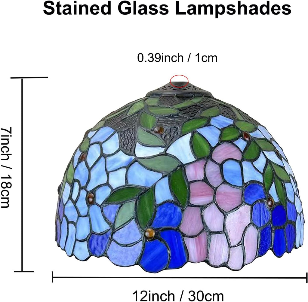 12-Inch Wisteria Lamp Shade Replacement, Tiffany Style Stained Glass Lampshades, Retro Blue Green Leaf Light Cover Accessories Only for Table lamp Pendant Lights Ceiling Light,Pink
