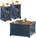 Joaxswe Farmhouse Coffee Table Sets 3 Pieces, Narrow Night Stand with Glass Barn Door Storage, Large Coffee Tables with Hidden Storage Organizer, Wood Furniture Sets for Living Room, Office, Blue