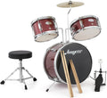 GarveeLife Drum Set, 3 Piece Drum Set with with Cymbal, Tom, Bass Drum, Drumsticks, Bass Pedal and Drum Stool, Beginner Musical Instruments,Red