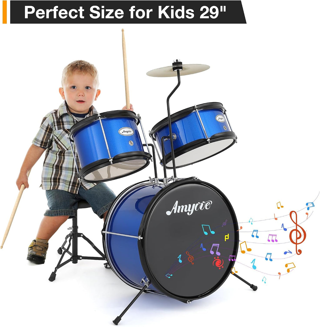 Garvee 3 Piece Drum Set – Beginner Junior Drum Kit with Tom-Tom, Snare & Bass Drum, Cymbal, Pedal, Drumsticks and Throne Stool, Durable Wood/Metal Construction, Ideal for Practice, Learning & Gifts