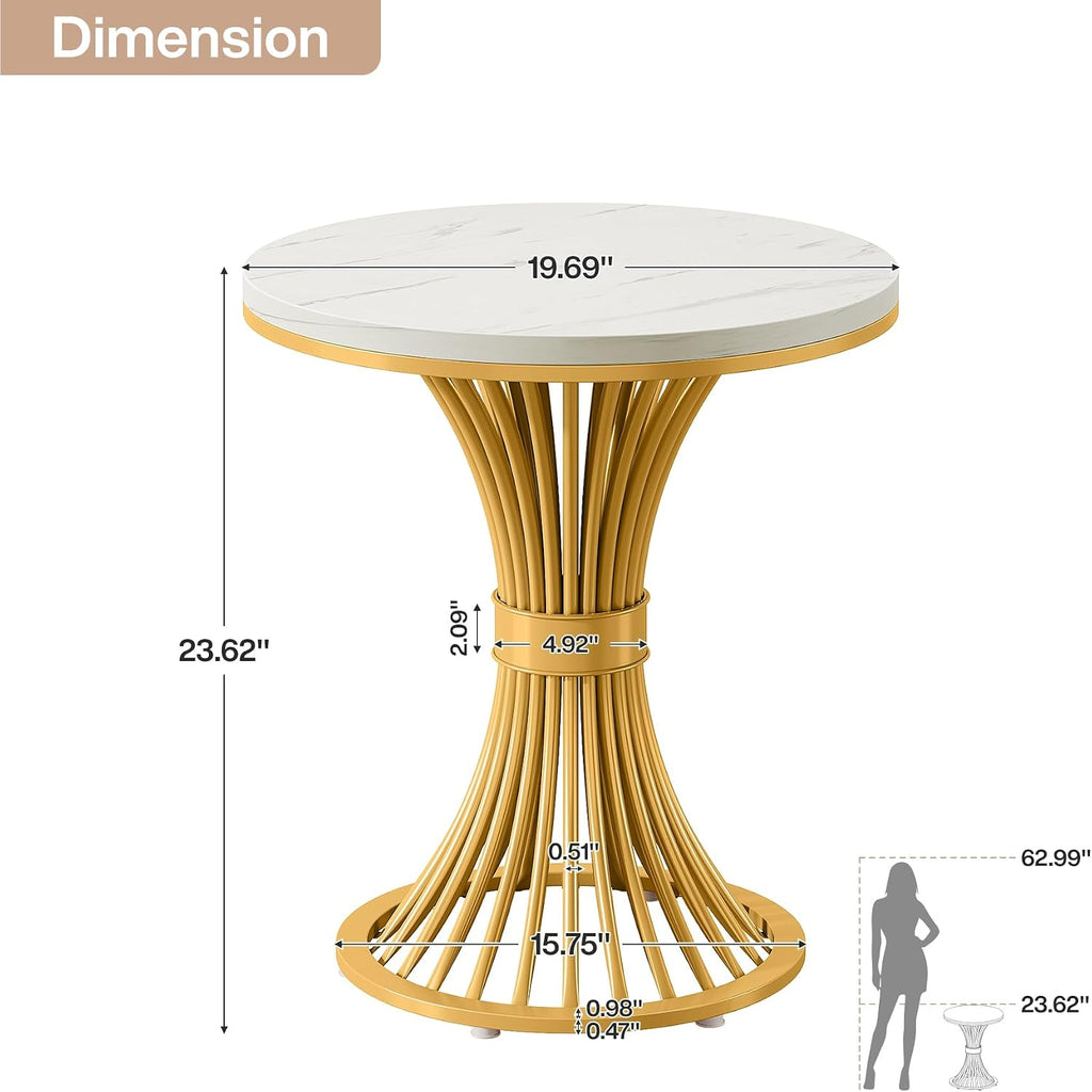 Tribesigns Round End Table, Modern Faux Marble Side Table with Gold Metal Base, Small White Gold Bedside Nightstand, Wooden Accent Table for Living Room, Bedroom, Sofa Side, White & Gold