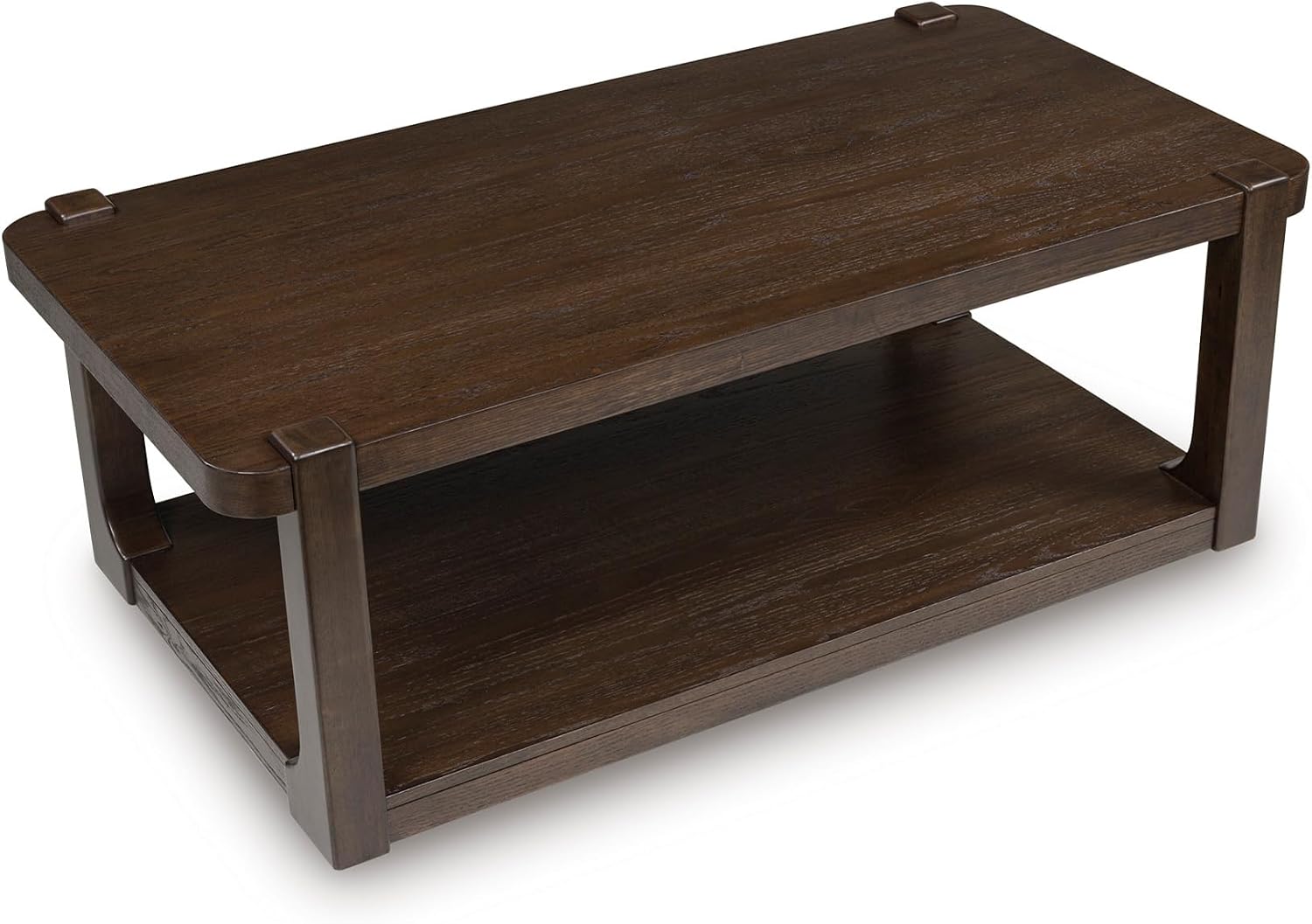 Signature Design by Ashley Breckington Contemporary Coffee Table with Lower Shelf and Casters, Dark Brown