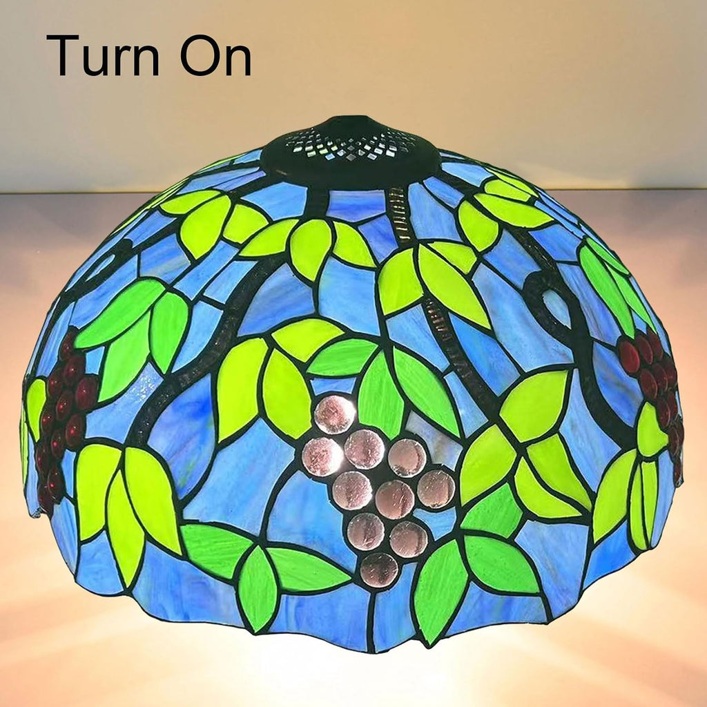 Tiffany Lamp Shade Replacement 16X9 Inch Vintage Stained Glass Lampshades Only with Cap Christmas Home Decor Blue Grape Design Handmade Light Cover for Table lamp Pendant Light Floor Lamp