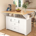 2 Drop Leaf Kitchen Island on Wheels, Farmhouse Rolling Kitchen Cart with Power Outlets, Kitchen Island Table with 2 Storage Cabinet, 3 Drawers and Spices Rack
