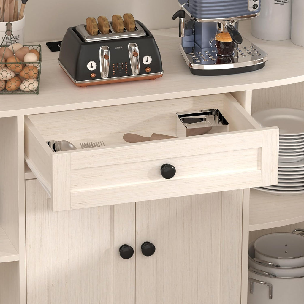 52' Sideboard Buffet Cabinet with Power Outlet,Coffee Bar Cabinet with Storage, 3 AC Outlets & 2 USB Ports,Kitchen Storage Cabinet with Drawer and Doors for Dining Room,(White)