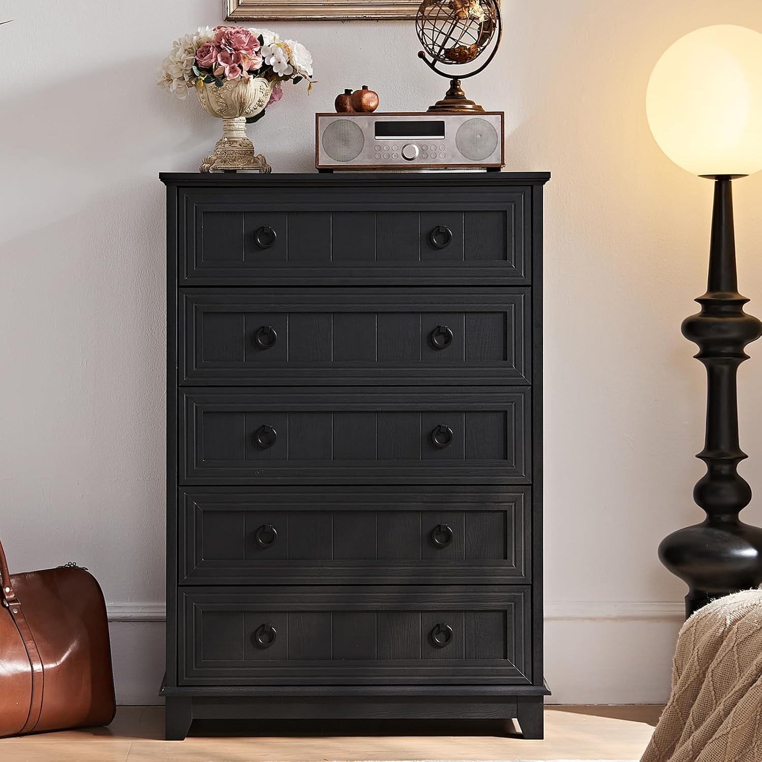 Joaxswe Farmhouse 5 Drawer Dresser for Bedroom, 42' Tall Small Dressers & Chest of Drawers, Rustic Wood Dresser with Metal Handle, Storage Organizer Closet for Living Room, Hallway, Entryway