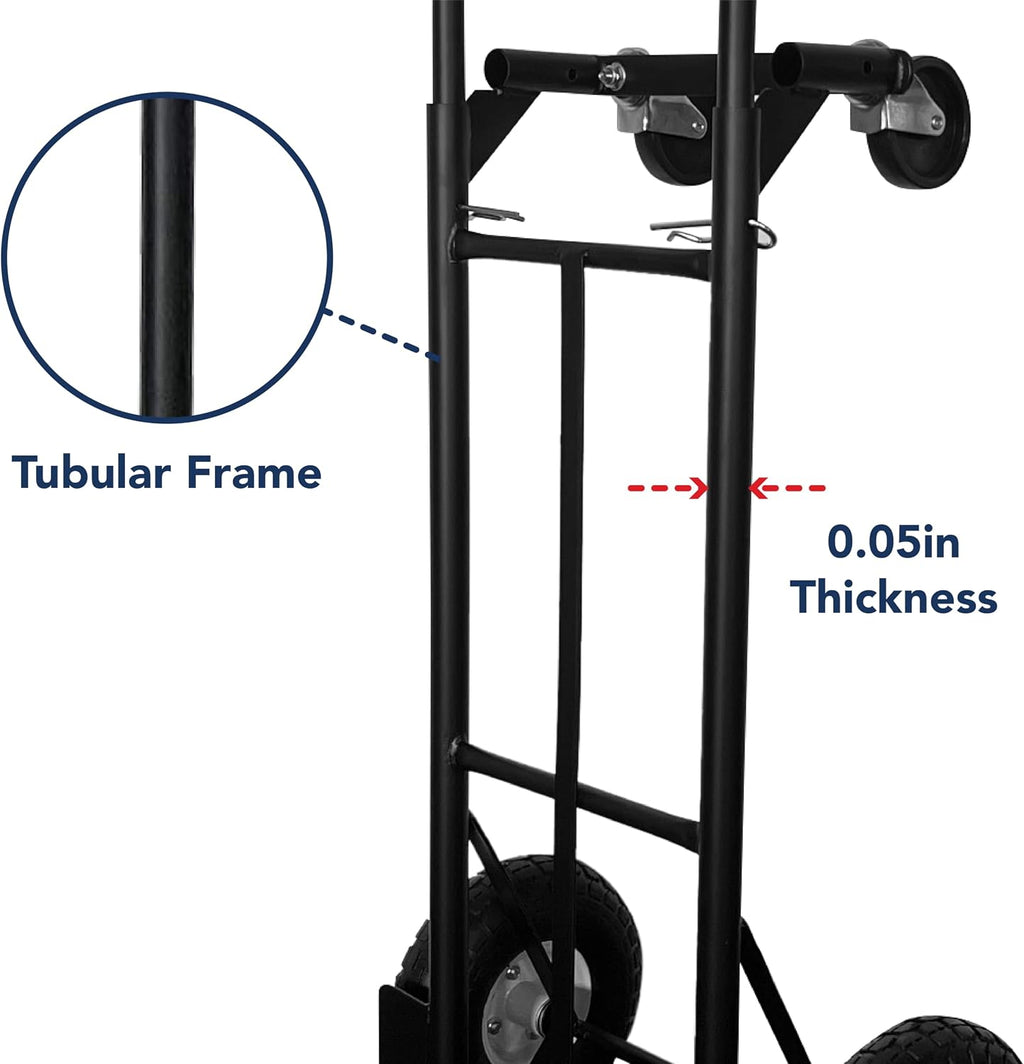 Olympia Tools 800 Lb Steel Convertible Hand Truck with 10' Pneumatic Wheels for Home and Office Use
