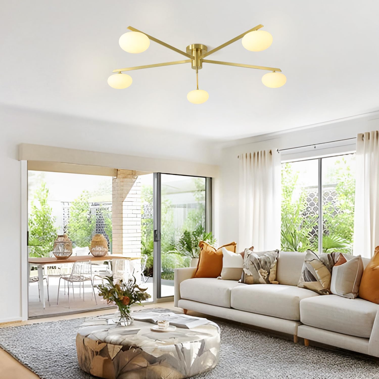 5 Lights Industrial Semi Flush Mount Ceiling Light Fixture Gold Modern Sputnik Chandelier Ceiling Light Fixtures Globe Sputnik Ceiling Lamp Glass Close to Ceiling Light Fixtures MCL05-GD