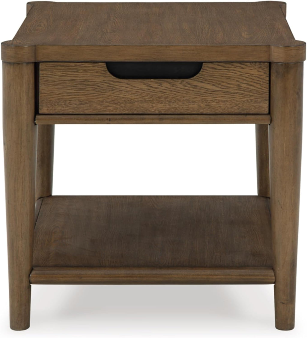 Signature Design by Ashley Roanhowe Contemporary 1-Drawer End Table with Open Lower Shelf, Light Brown