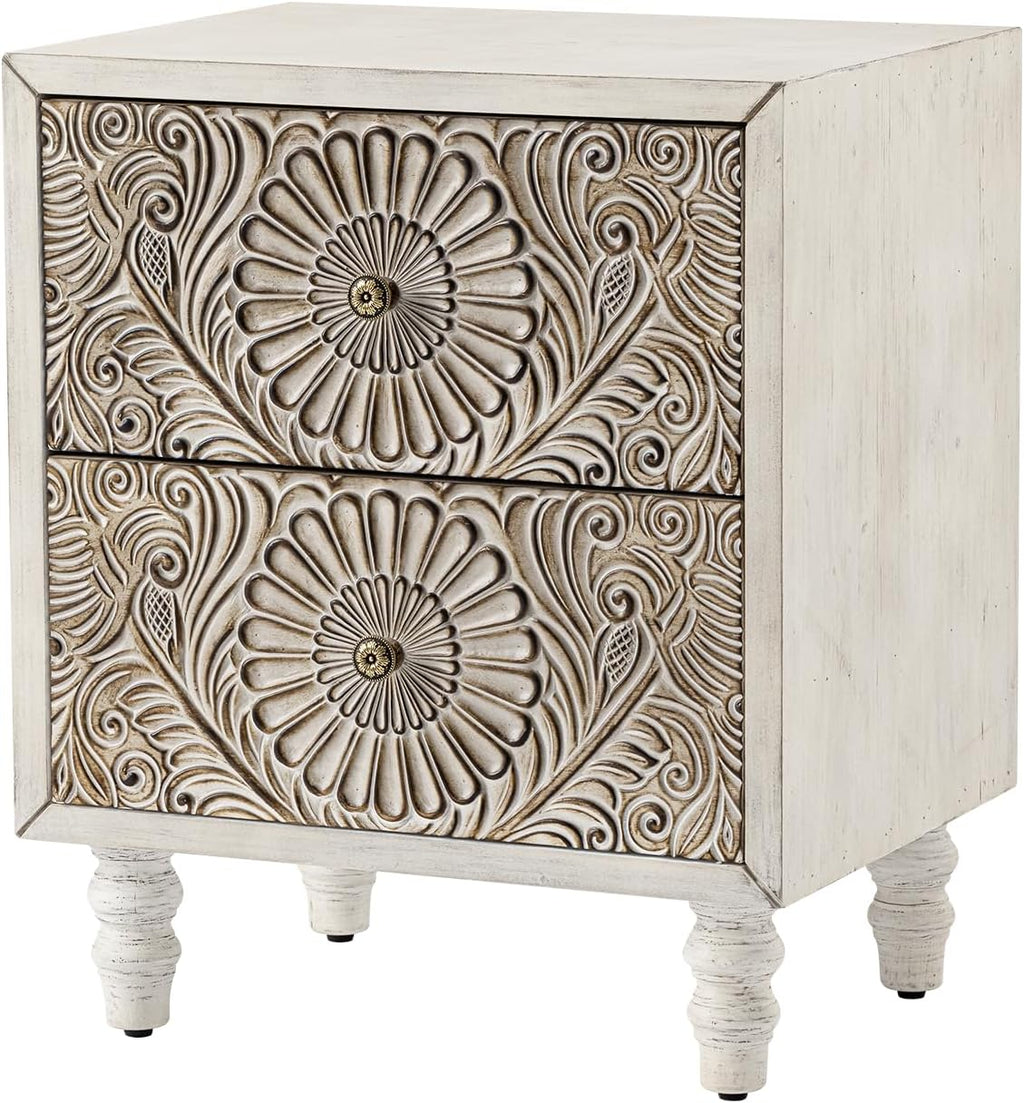 COSIEST Nightstand, 14' D x 18' W x 21.5' H MDF End Table with 2 Drawers, Vintage Style Wood Bedside Table, Bedroom Accessories for Home, Office, College Dorm