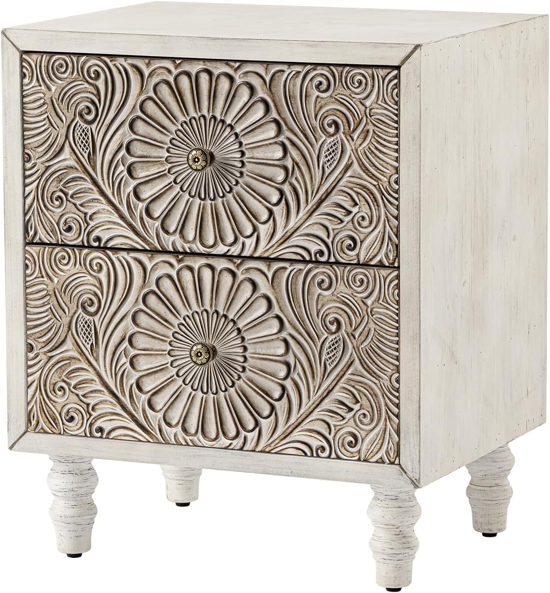 COSIEST Nightstand, 14' D x 18' W x 21.5' H MDF End Table with 2 Drawers, Vintage Style Wood Bedside Table, Bedroom Accessories for Home, Office, College Dorm