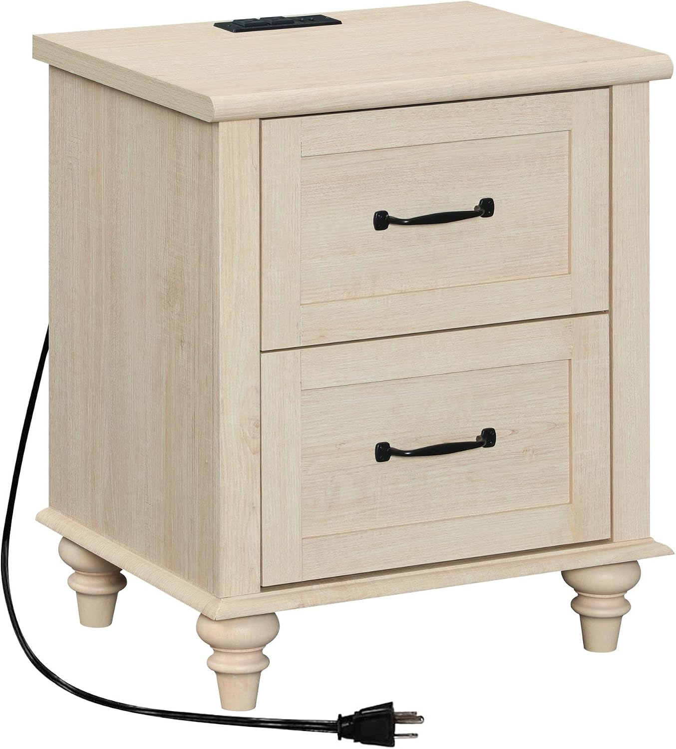 WAMPAT Beige Side Table Nightstand with Charging Station, Wooden End Table with 2 Drawers for Living Room, Mid Century Night Stand Modern Bedside Table for Bedroom, Kids Room