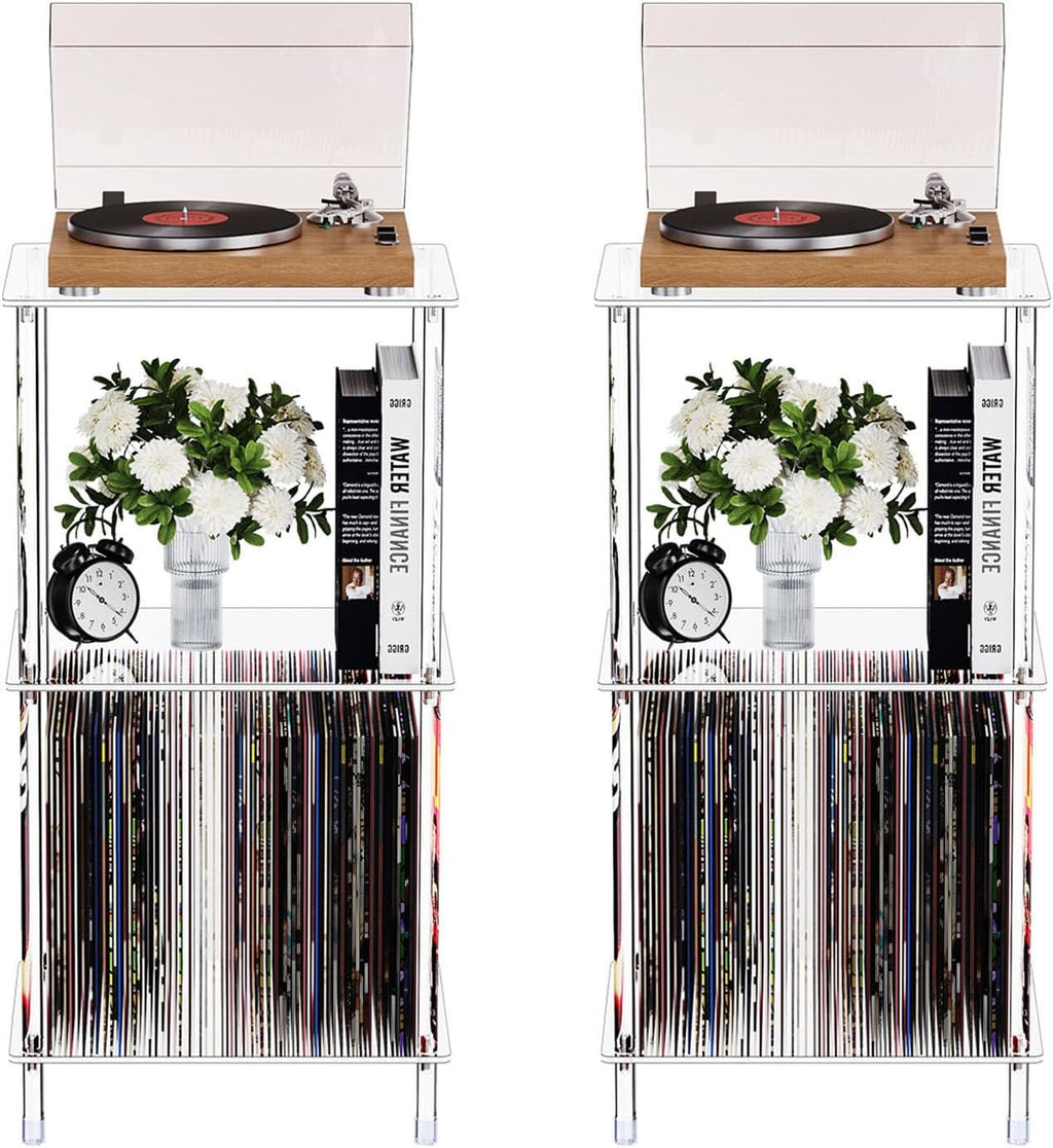 Clear Acrylic Side Table Set of 2, 15.7' L x 11.8' W x 30.7' H, 3-Tier End Table for Living Room, Small Modern Bedside Tables Nightstand for Bedroom, Home Decor Accent Table
