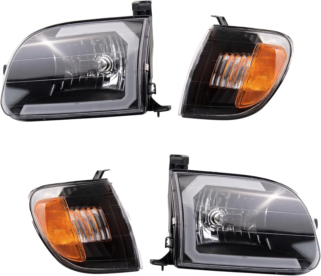 TRQ Performance Driver and Passenger Side Headlight Assembly Set Compatible with 00-03 Toyota Tundra 04 Toyota Tundra Regular Cab 04 Toyota Tundra Extended Cab