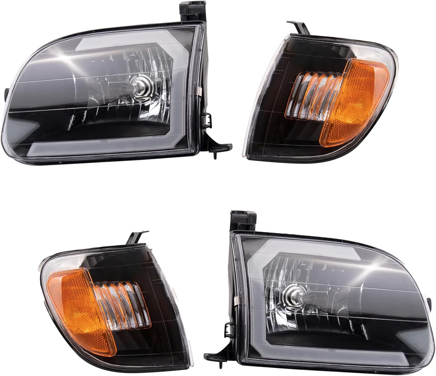 TRQ Performance Driver and Passenger Side Headlight Assembly Set Compatible with 00-03 Toyota Tundra 04 Toyota Tundra Regular Cab 04 Toyota Tundra Extended Cab