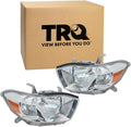 TRQ 2 Piece Headlight Assembly Set Chrome Bezel Driver & Passenger Side Compatible with Toyota Highlander 2008-2010 TO2502176 TO2503176 8113048460 8113048470 8117048460