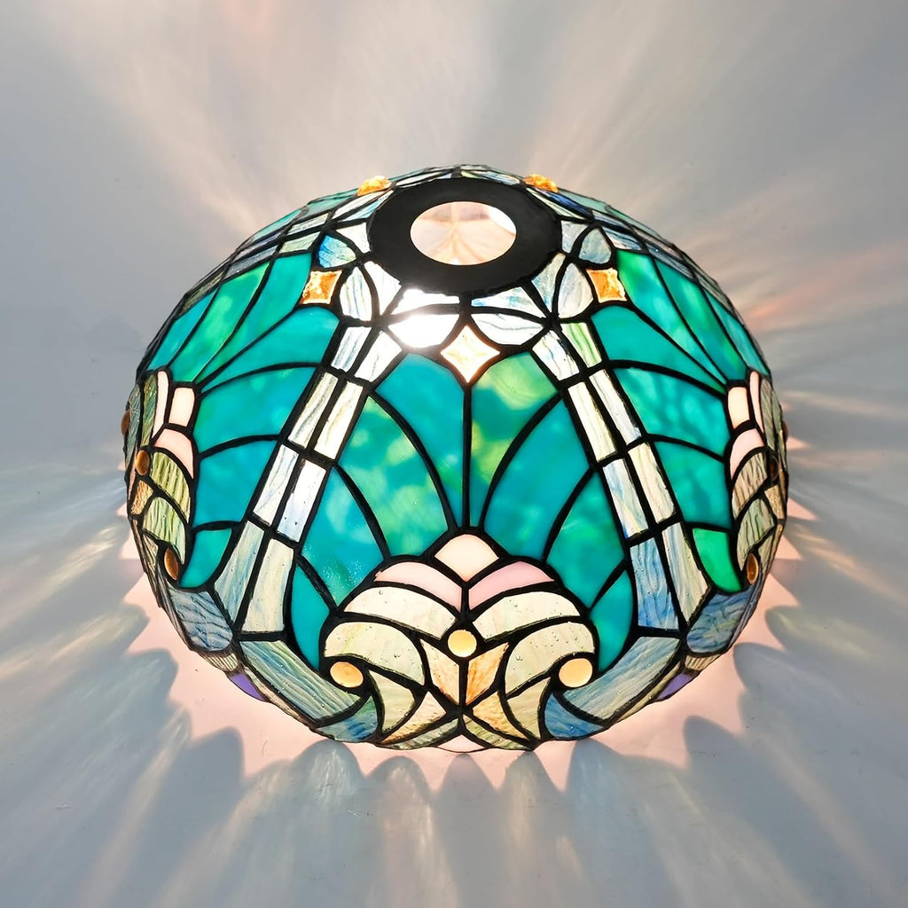 Lamp Shade Replacement Only 12 Inch Small Stained Glass Ceiling Light Blue led Vintage Art Deco For Pendant Wall Floor Lamps