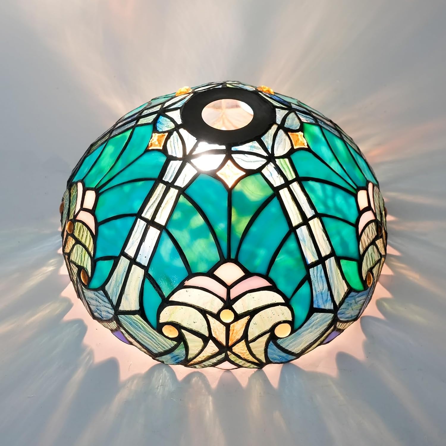 Lamp Shade Replacement Only 12 Inch Small Stained Glass Ceiling Light Blue led Vintage Art Deco For Pendant Wall Floor Lamps