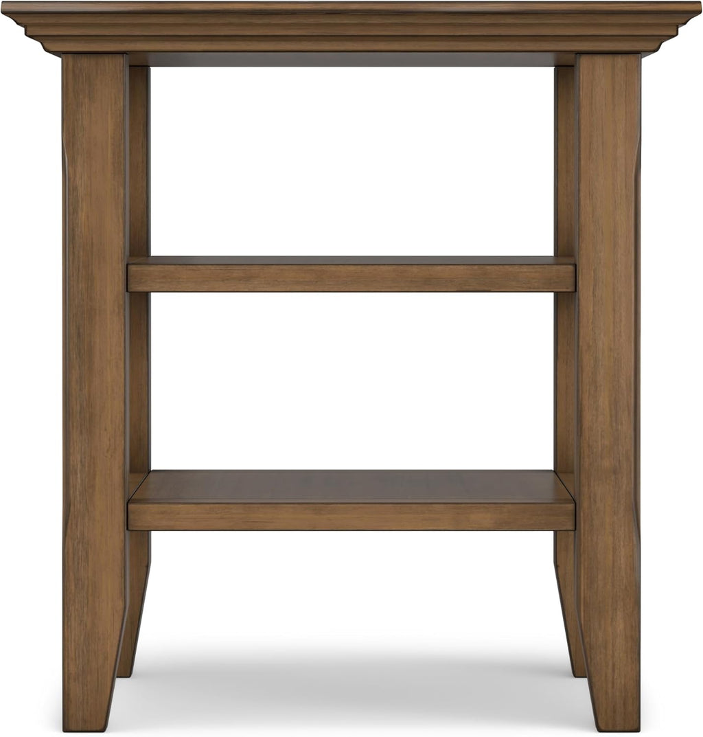 SIMPLIHOME Acadian End Table - 19 inch Wide Solid Wood Square Side Table with 2 Open Shelves in Rustic Natural Aged Brown, Nightstand or Shelving Unit for Living Room or Bedroom with Storage