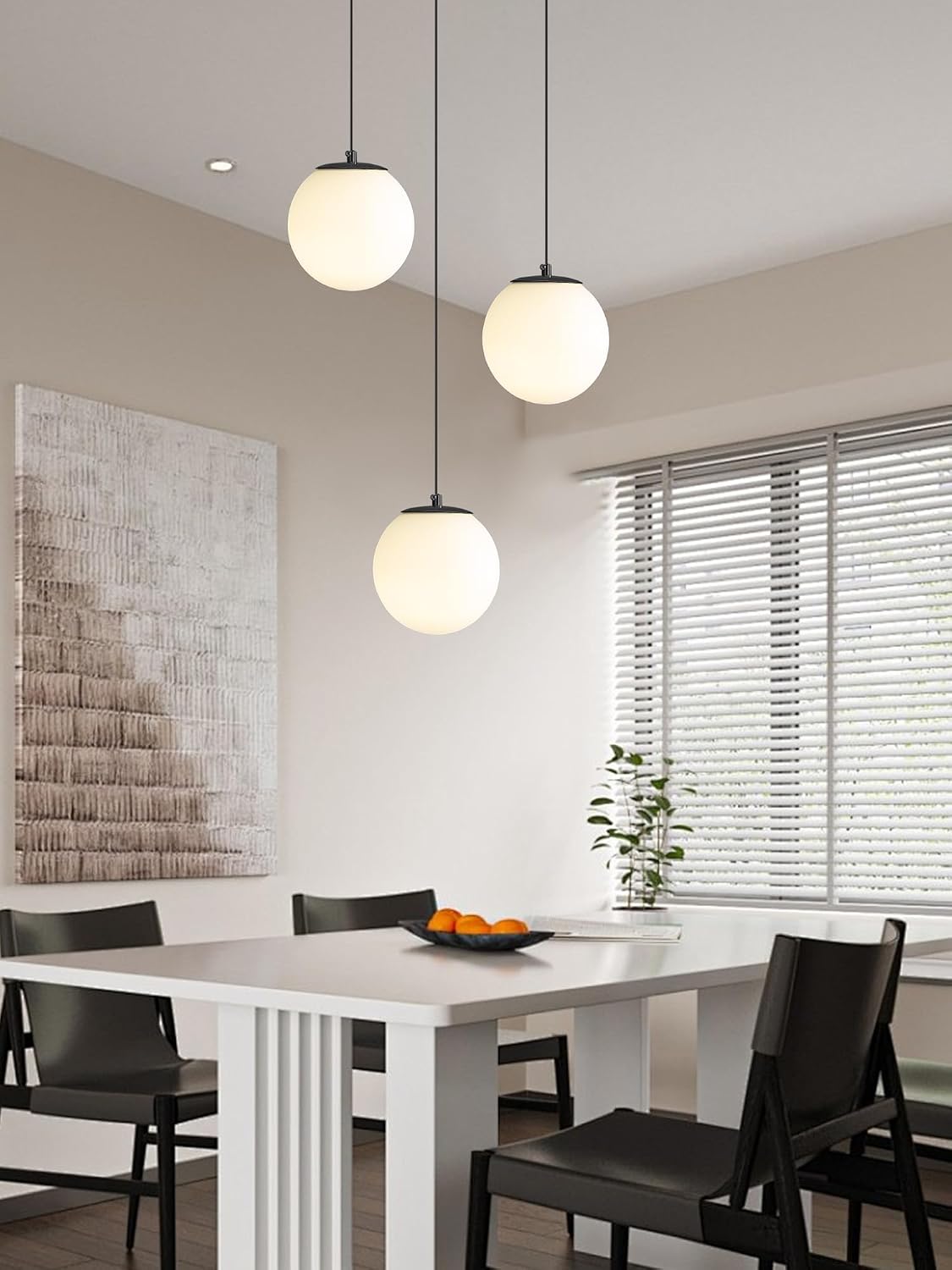 ykolupty 3-Light Globe Pendant Light Modern White Globe Glass Chandelier Black Hanging Fixture for Kitchen Island Foyer Hallway Dining Room