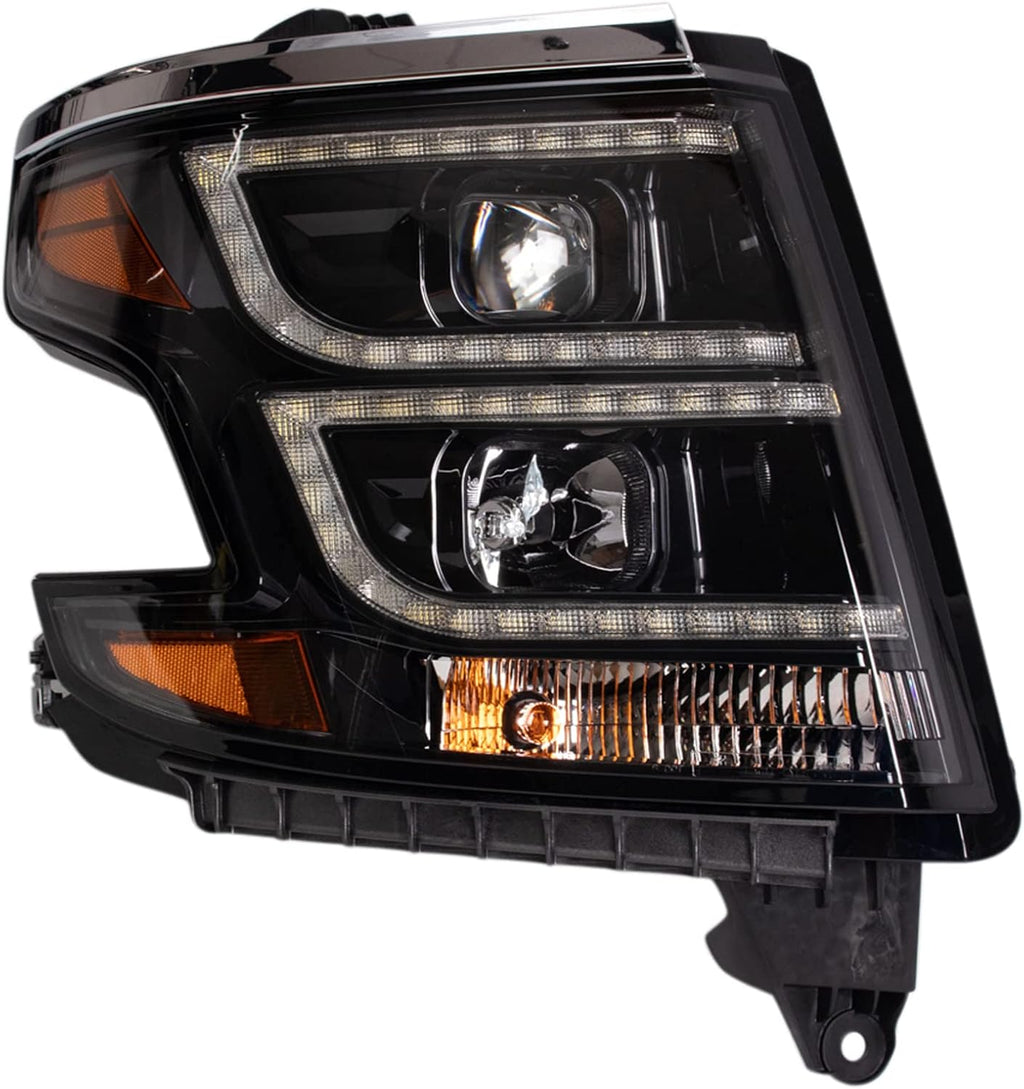 TRQ Performance Driver and Passenger Side Headlight Assembly Set Black Housing Clear Lens Compatible with 15-20 Chevrolet Suburban 15-20 Chevrolet Tahoe Halogen Only
