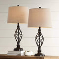 Franklin Iron Works Annie Modern Industrial 3-Way Table Lamps 28' Tall Set of 2 with Dimmers Bronze Iron Cream Tapered Drum Shade for Bedroom Living Room House Home Bedside Nightstand Office