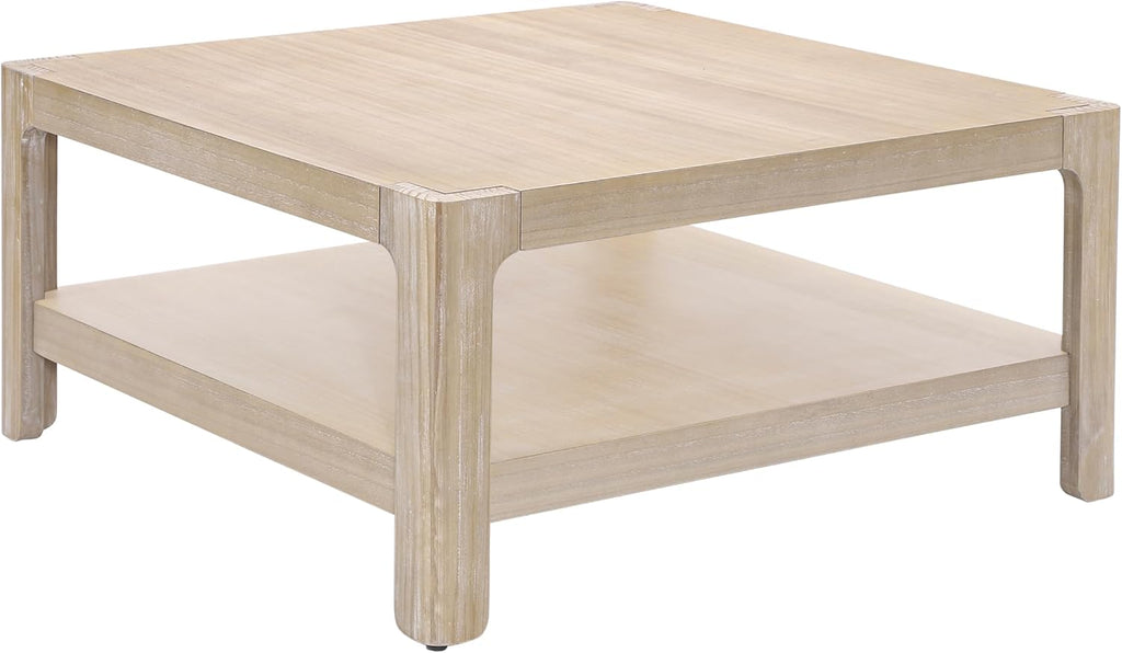 Christopher Knight Home Fenden Modern Farmhouse Coffee Table, 34.65' Square Wood Side Table with Soft Rounded Profile, 2-Tier Storage Design, Minimalist Table, Space Saving for Living Room, Natural