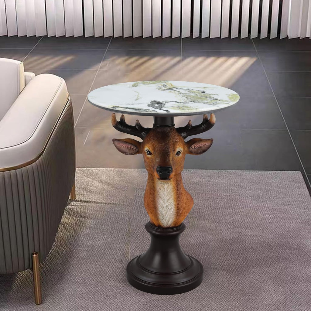 Deer Head Sculptural Accent Table for Living Room & Entryway, 19.69' D x 25.59' H, Resin Animal End Table, Waterproof Outdoor Decor, Unique Gift for Housewarming