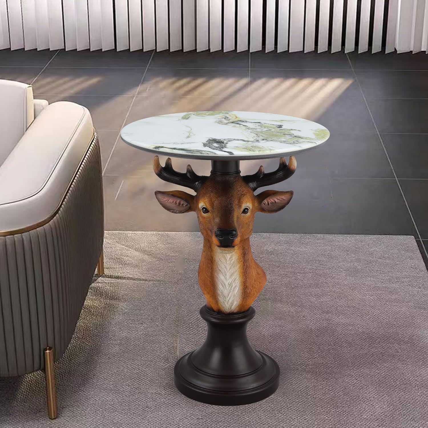 Deer Head Sculptural Accent Table for Living Room & Entryway, 19.69' D x 25.59' H, Resin Animal End Table, Waterproof Outdoor Decor, Unique Gift for Housewarming
