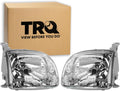 TRQ Driver and Passenger Side Headlight Assembly Set Chrome Bezel Compatible with 05-06 Toyota Tundra Extended Cab 05-06 Tundra Regular Cab