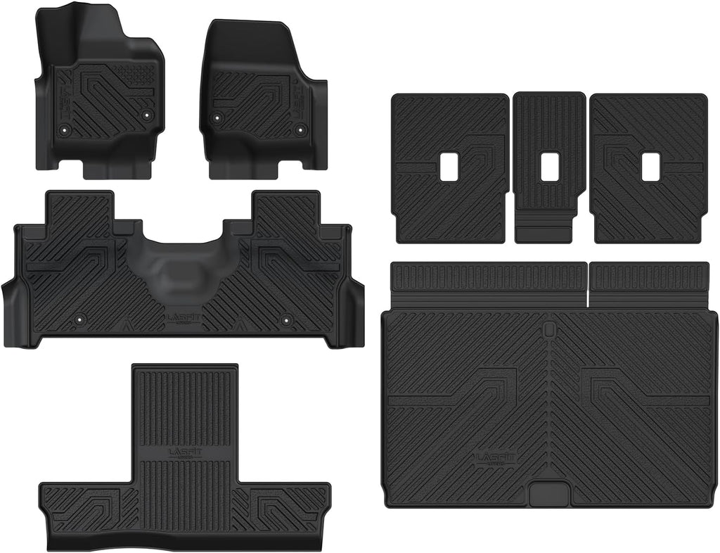 LASFIT Floor Mat&Cargo with Backrest Mat for 7 Seats 2025 2026 Ford Expedition Max(Not for Standard),TPE Easy Clean All Weather TPE Custom Fit for SUV Car Liners, 1st&2nd&3rd&Cargo Liner, Black 5pcs