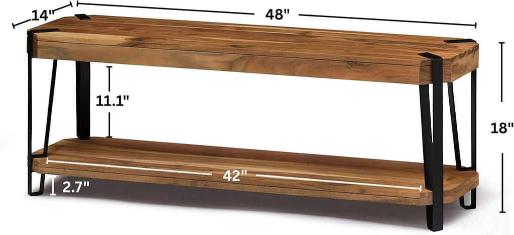 Ryegate 48-Inch Live Edge Acacia Wood & Metal Entryway Bench with Bottom Shelf – 2-Tier Rustic Industrial Wood Bench for Dining Room, Living Room, or Bedroom by Alaterre Furniture