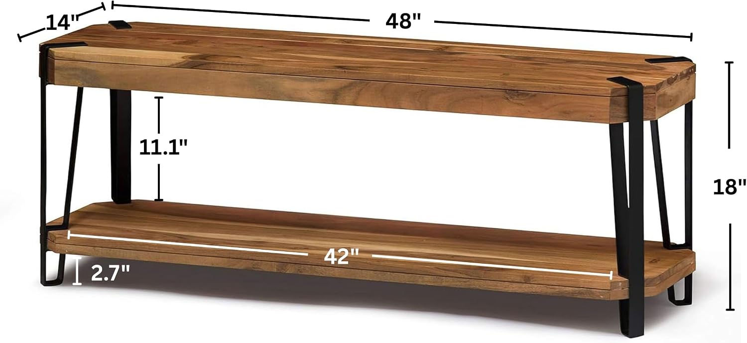 Ryegate 48-Inch Live Edge Acacia Wood & Metal Entryway Bench with Bottom Shelf – 2-Tier Rustic Industrial Wood Bench for Dining Room, Living Room, or Bedroom by Alaterre Furniture
