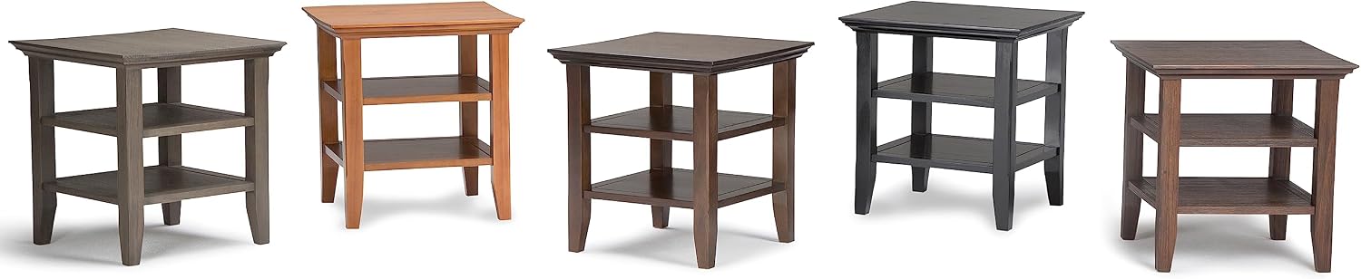 SIMPLIHOME Acadian End Table - 19 inch Wide Solid Wood Square Side Table with 2 Open Shelves in Brunette Brown, Transitional Nightstand or Shelving Unit for Living Room or Bedroom with Storage