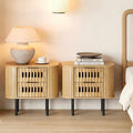WAMPAT Set of 2 Fluted Nightstands, Modern Wooden End Tables with Drawer, Storage Bedside Table for Bedroom and Living Room, Oak