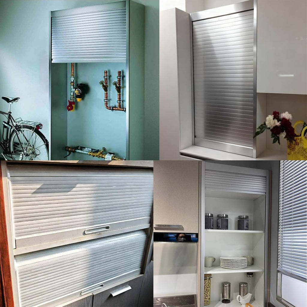White Small Tambour Door Kit Set 16 20 24 28 32'Wide，Retractable Cupboard Sideboard Roll Up Door for Kitchen/Appliance Garage/Campervan(16x20inch/40.6x50.8cm)