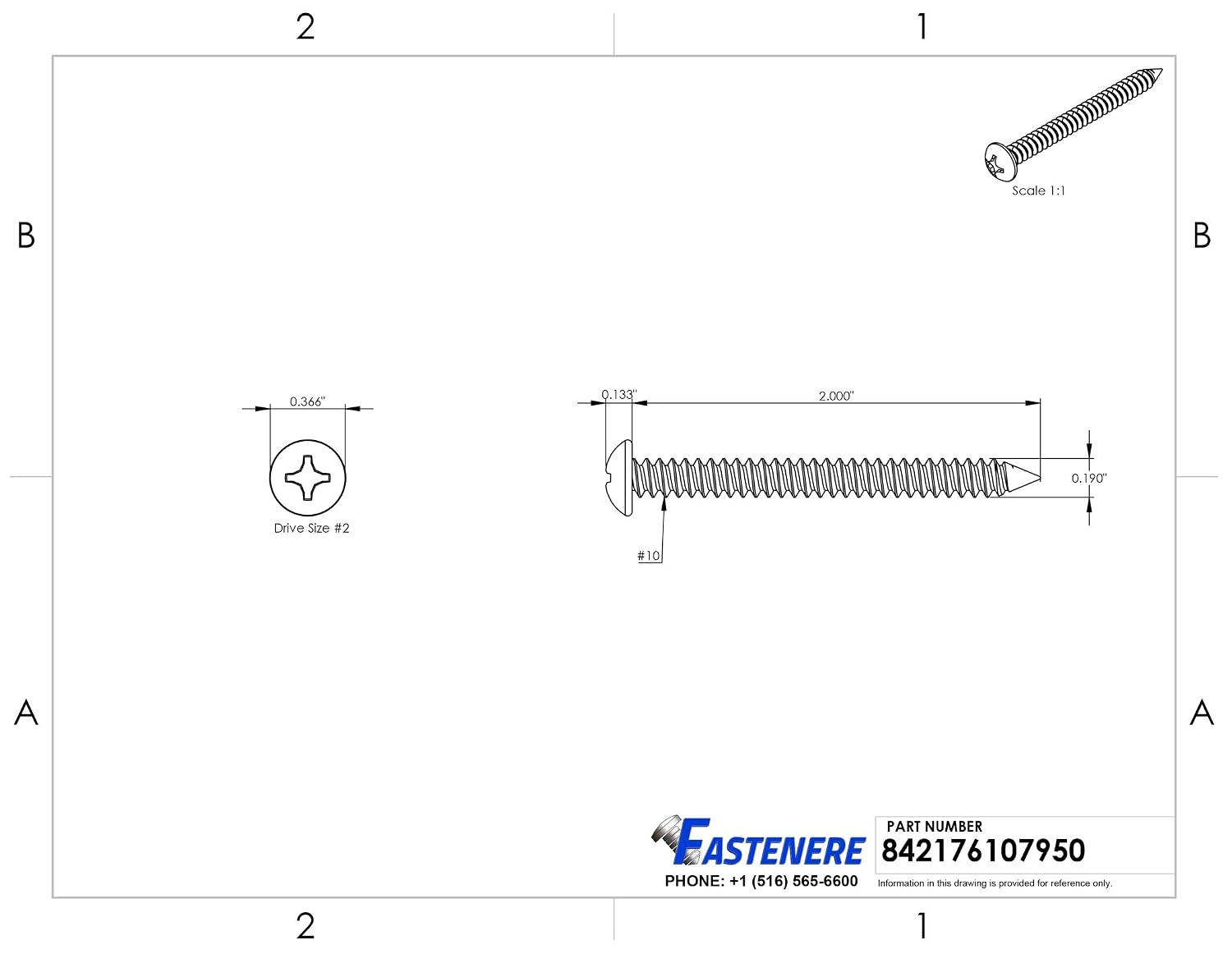 #10 x 2 Pan Head Sheet Metal Screws, Stainless Steel 18-8, Full Thread, Bright Finish, Self-Tapping, Quantity 2500 By Fastenere