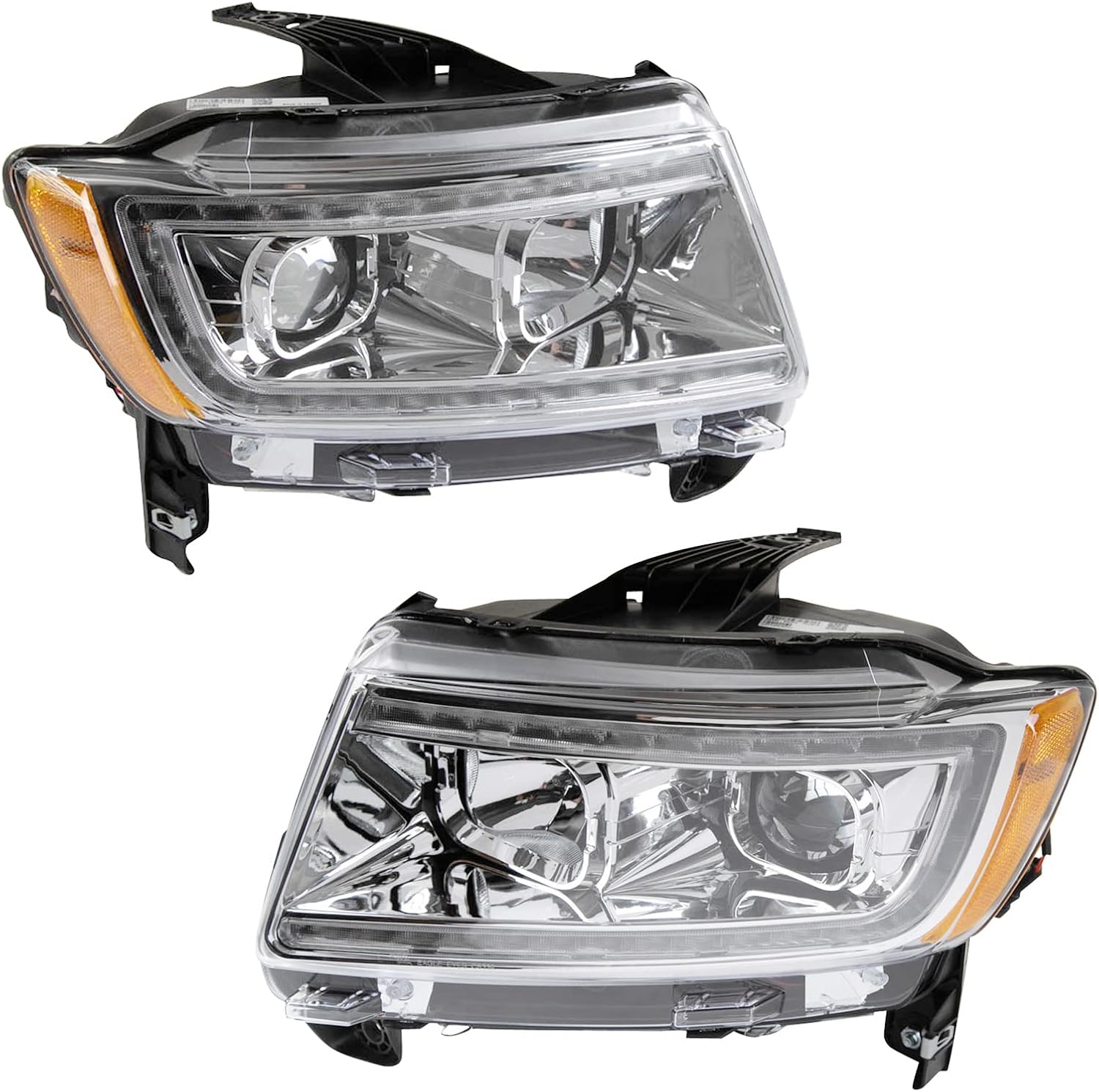 TRQ Performance Driver and Passenger Side Headlight Assembly Set Compatible with 11-13 Jeep Grand Cherokee Halogen Only