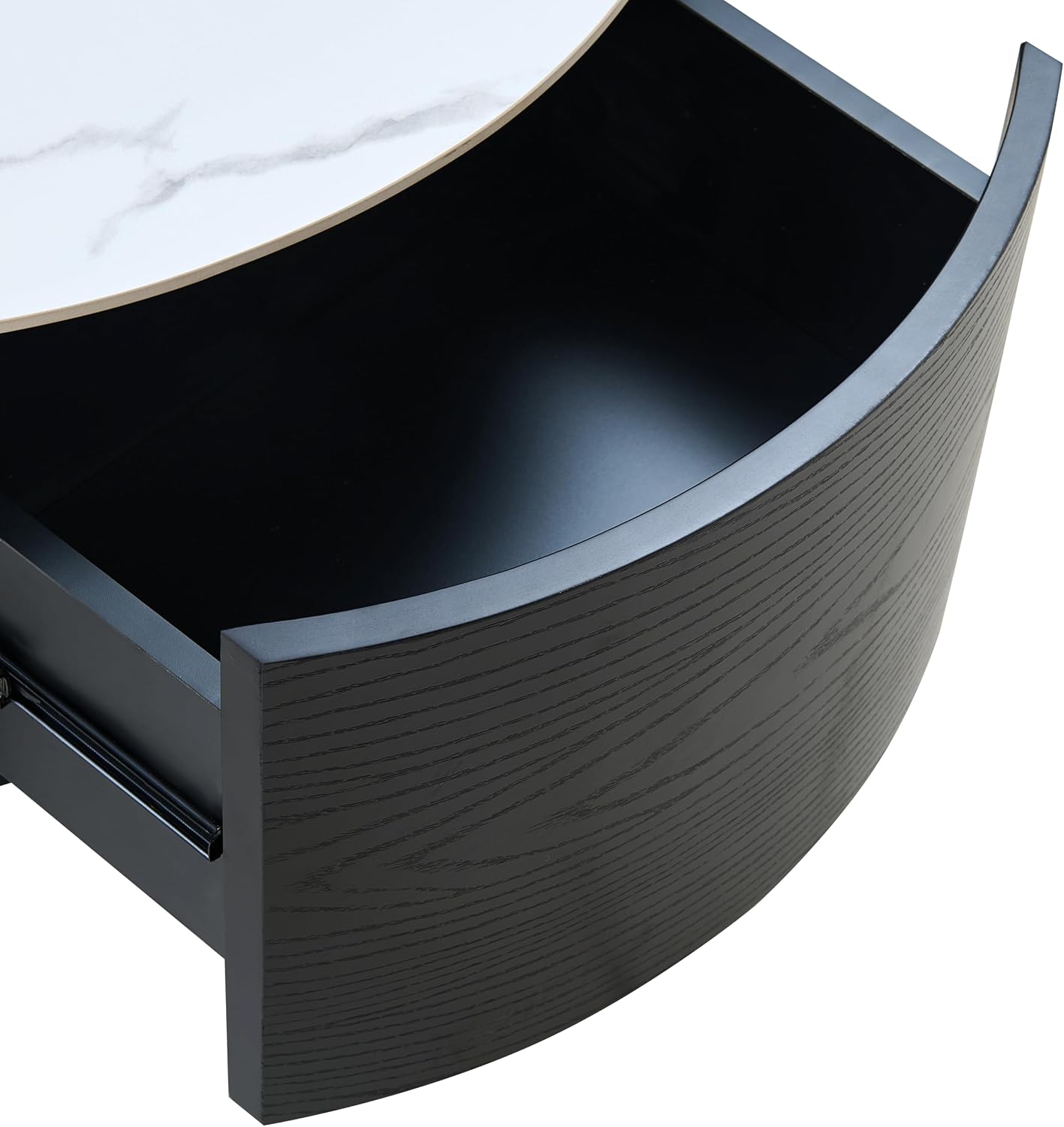 Merax 29.5' Round Coffee Table for Living Room, Movable Accent Table with Casters and 2 Storage Drawers, Marble Pattern Sintered Stone Top, Black and White