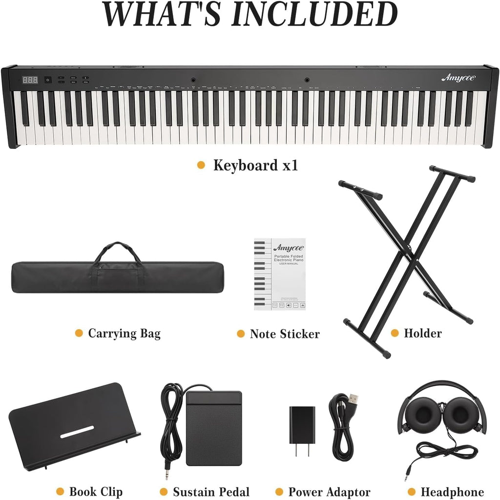Garvee 88 Key Full-Size Semi-Weighted Electronic Keyboard Piano, Portable Design with Headphones, Sustain Pedal, Stand, Power Adapter & Travel Case - Perfect for Beginners and Adult Players