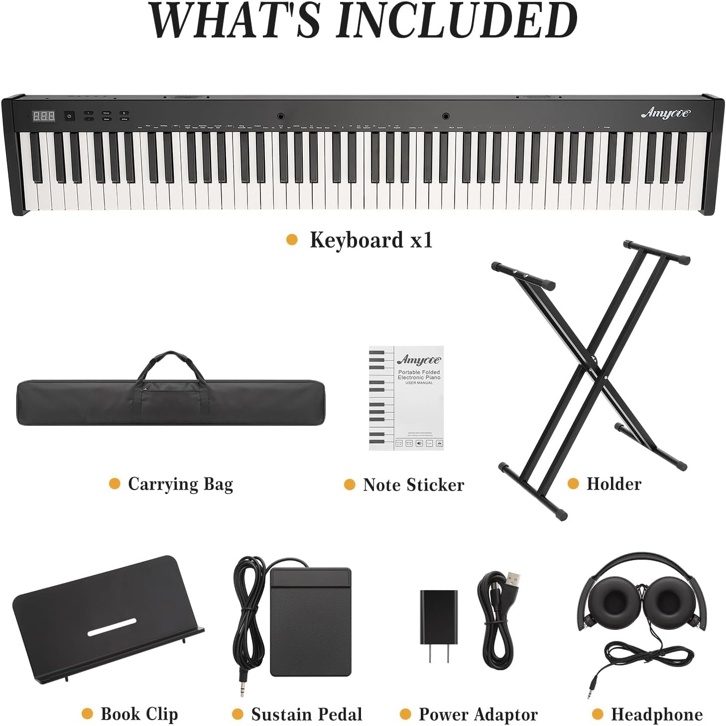 Garvee 88 Key Full-Size Semi-Weighted Electronic Keyboard Piano, Portable Design with Headphones, Sustain Pedal, Stand, Power Adapter & Travel Case - Perfect for Beginners and Adult Players