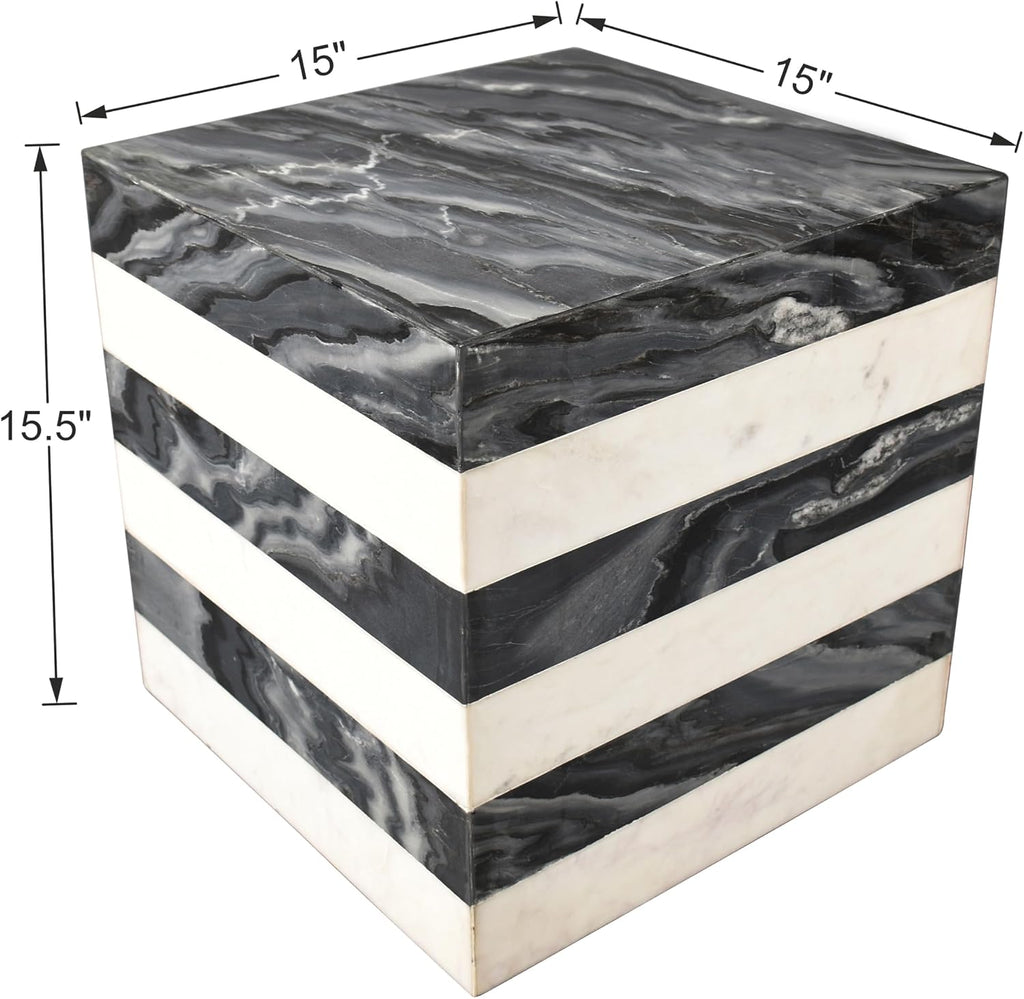 JONATHAN Y MTB1101B Felix 15.5' Contemporary Natural Marble Handmade Cube End Table, Side Table for Living Room, Bedroom, Bathroom, Black/White