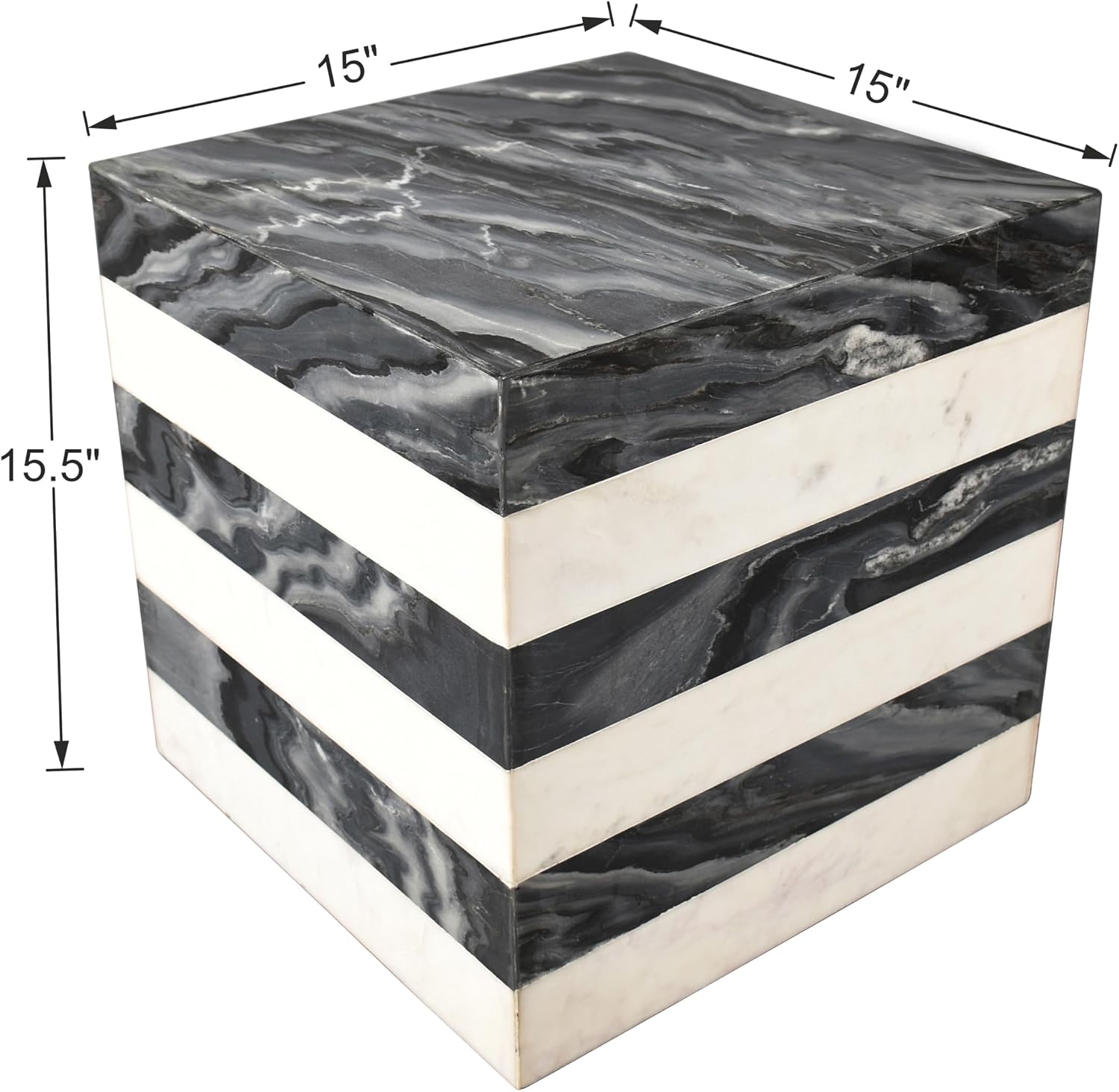 JONATHAN Y MTB1101B Felix 15.5' Contemporary Natural Marble Handmade Cube End Table, Side Table for Living Room, Bedroom, Bathroom, Black/White