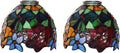 2 Sets Rose Blue Lampshade Replacement, Tiffany Style Vintage Handmade Red Orange Green Stained Glass Crystal Beads Shade for Wall Sconce, Ceiling Light, Pendant Lamp,Chandelier